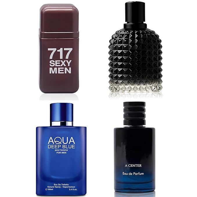 A CENTER Men's Cologne Include 4 Variety Pack Perfume Gift Set- 3.4 Fl Oz Each Eau De Parfume Tobacco,Musk,Woody,Masculine Scent Long Lasting Fragrance(Bundle G)