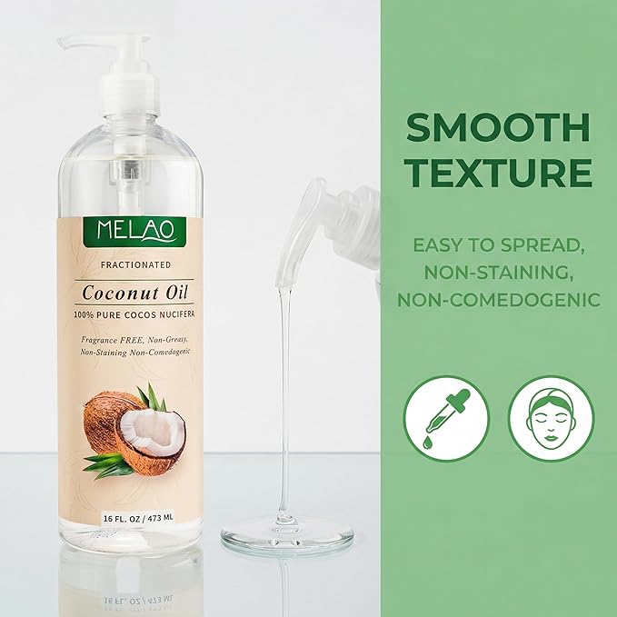 Coconut Oil for Skin Natural Fractionated Coconut Oil Massage Oil for Hair Body Hydrating Non-Greasy Lightweight Fast Absorbing Skin Care for SPA Massage Therapy Dry Skin Relief 473ml/16 fl.oz Elitzia