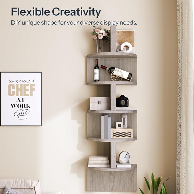 HOOBRO Corner Shelf Wall-Mounted, Set of 2 Floating Corner Shelves for Wall, 5-Tier Corner Bookshelves for Living Room, Bedroom, Bathroom, Home Office, Greige BG26BJP201