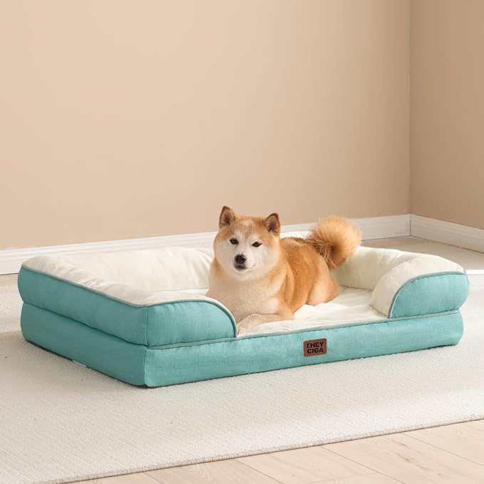EHEYCIGA Orthopedic Dog Beds Large Sized Dog, Waterproof Washable Pet Bed | Non-Slip Bottom and Egg-Crate Memory Foam XL Dog Couch Bed with Washable Removable Cover, Turquoise Blue
