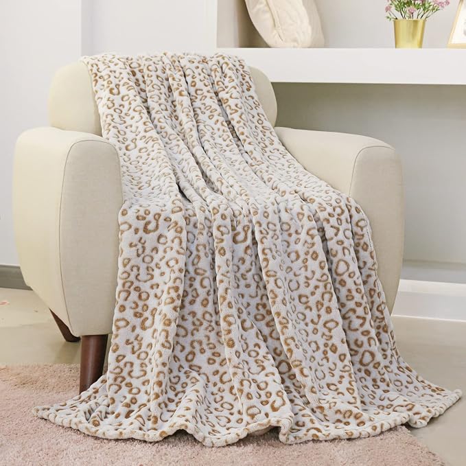 Flannel Fleece Throw Blanket, Lightweight Cozy Plush Microfiber Bedspreads for Adults,60"X80",Brown Leopard
