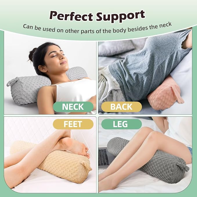 Neck Roll Cervical Pillows for Neck 24 inches Memory Foam Light Purple Round Neck Pillow for Dorm Bed Round Cervical Roll Cylinder Bolster Cushion with Removable Cover