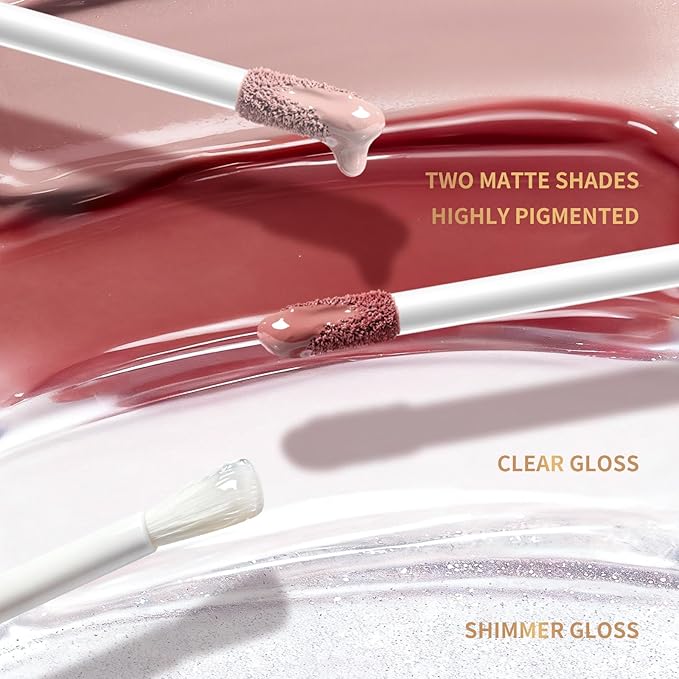 Color Nymph Matte Liquid Lipstick with Clear & Shimmer Lip Oil | 2PCS Lip Makeup Set for Women & Girls | High Pigment Color Long-Lasting Dual Ended Lip Gloss | Cruelty-Free & Vegan (2-Count, 04)