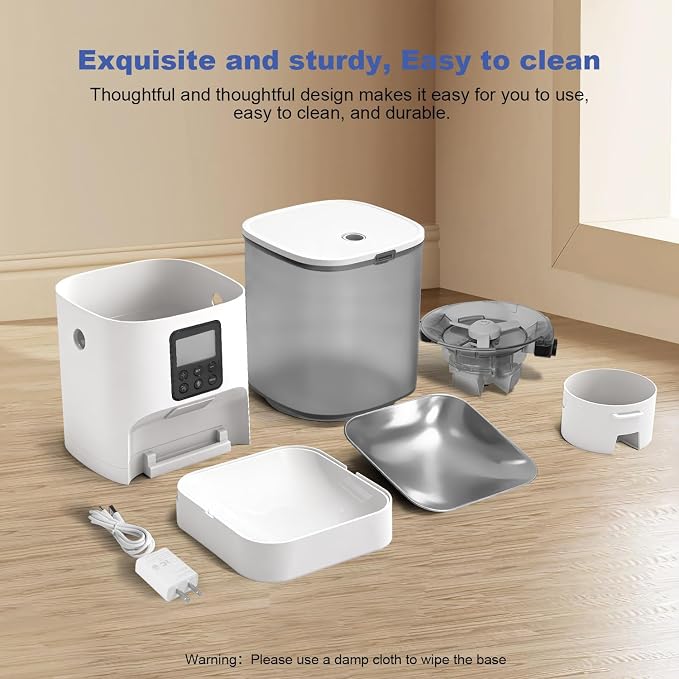 Automatic Cat Feeder, 6L Cat Food Dispenser with 10s Voice Recorder, Pet Feeder up to 8 Meals per Day, Timed Feeder with Dry Food Sealed Ring (Jade White)