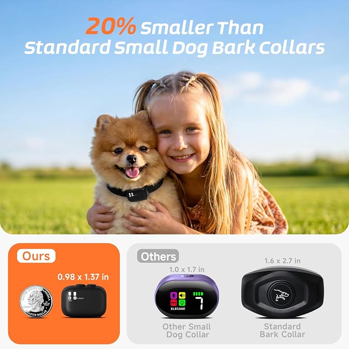 Tiny Bark Collar for Small Dogs 5-15lbs, Only 1.4*1 in & 0.6oz, No Shock Anti Barking Collar with Vibration & Beep, Extra Small &Rechargeable Bark Collar for Dog Training, 5 Sensitivity Levels(Black)