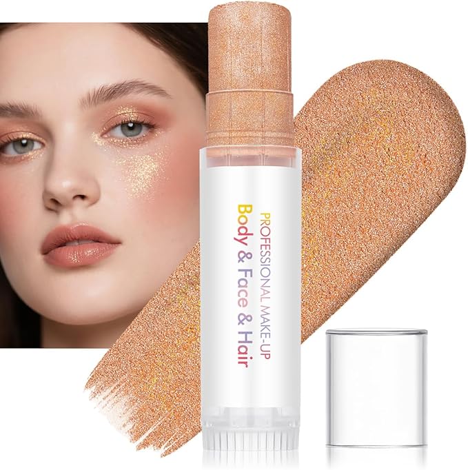 Body Glitter Stick for Face, Body & Hair - Orange & Green/Purple Fine Sparkle Glitter, 2 Pack | Long Lasting Party Makeup for Festival, Rave, Concert & Cosplay