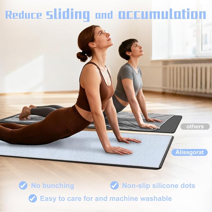 Yoga Towel,Ultra-Absorbent Yoga Mat Towel for Hot Yoga Towel Non Slip,Featuring Ultra-Stylish Prints,Ideal for Workouts,Hot Yoga, Bikram,Pilates Equipment,72 x 27 in,Grey