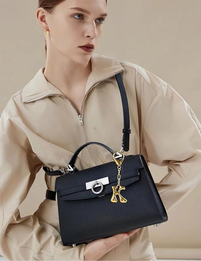 WOWORAMA Initial Letter Keychain for Women Chunky Gold Bubble Letter Bag Charm Purse Charm Personalized Keyrings Accessories
