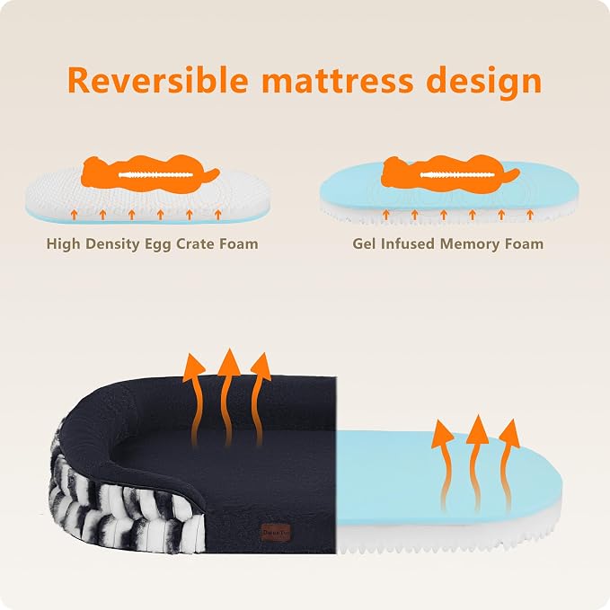 Dwanton Orthopedic Waterproof Medium Dog Bed Sofa, Gel Memory Foam, 36" | Egg-Crate Foam Dog Sofa, Washable Pet Bed with Four Sided Bolster Cushion, Removable Cover & Non-Slip Bottom, Tie-dye Grey