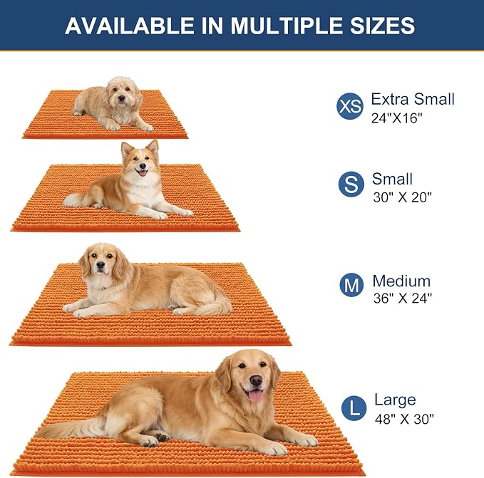 OLANLY Dog Door Mat for Muddy Paws 44x24, Extra Absorbent Chenille Mud Mat | Clay, Absorbs Moisture and Dirt, Non-Slip Machine Washable Doormat, Quick-Drying Indoor Entryway Floor Mat for Dogs