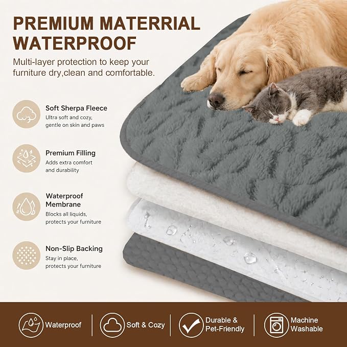 Ameritex Waterproof Dog Blanket Reversible, Leakproof Pet Blanket for Large Dogs, Soft Furniture Sofa Couch Cover Protector Washable, Fleece Cat Throw Bed, Reversible Washable Soft Plush