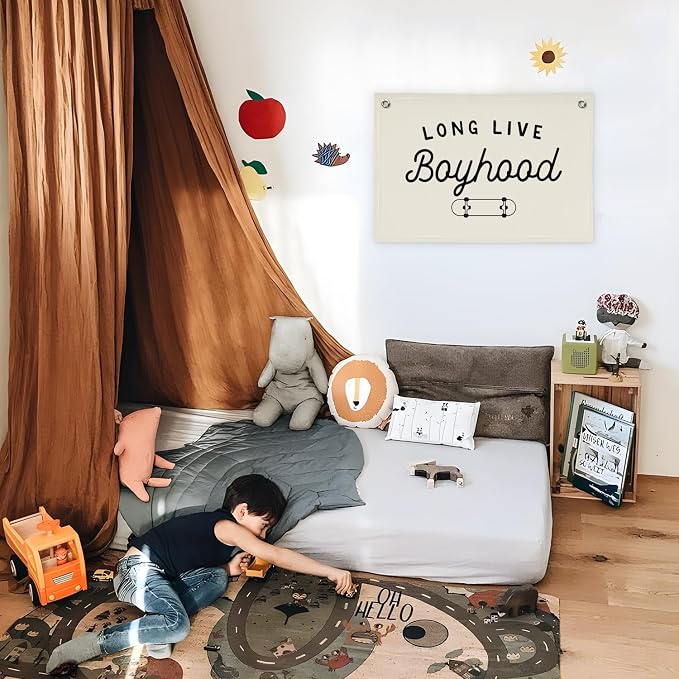 Boys Room Nursery Decor，Long Live Boyhood Skateboard Wall Decor Hanging Flag Nursery Toddler Kids Room Decoration,Gifts for Teens, Minimalist Wall Decor, Vintage Sports Nursery Decor boyroom banner