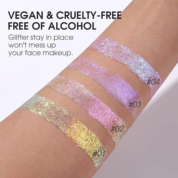 BestLand Holographic Body Glitter Gel for Women and Kids – Sparkle Glitter Makeup for Face, Body & Hair – Long Lasting Shimmer Gel for Festival, Rave, Halloween, Party, Mermaid Look (02 Stardust Pink)
