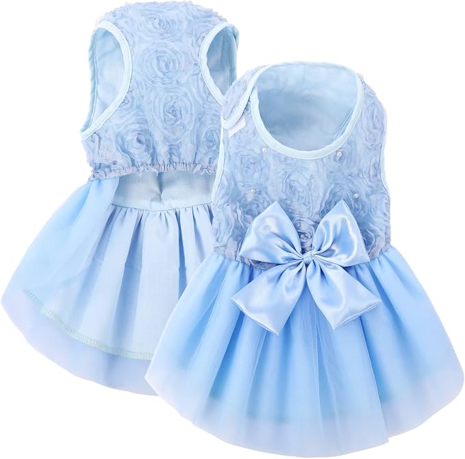 ASENKU Dog Dress Pet Wedding Dress Puppy Birthday Party Outfit, Blue XL | Dog Flower Girl Dress With Leash Hole, Princess Puppy Dress For Weddings, Daily Wear, Fits Small Medium Large Dogs Cats