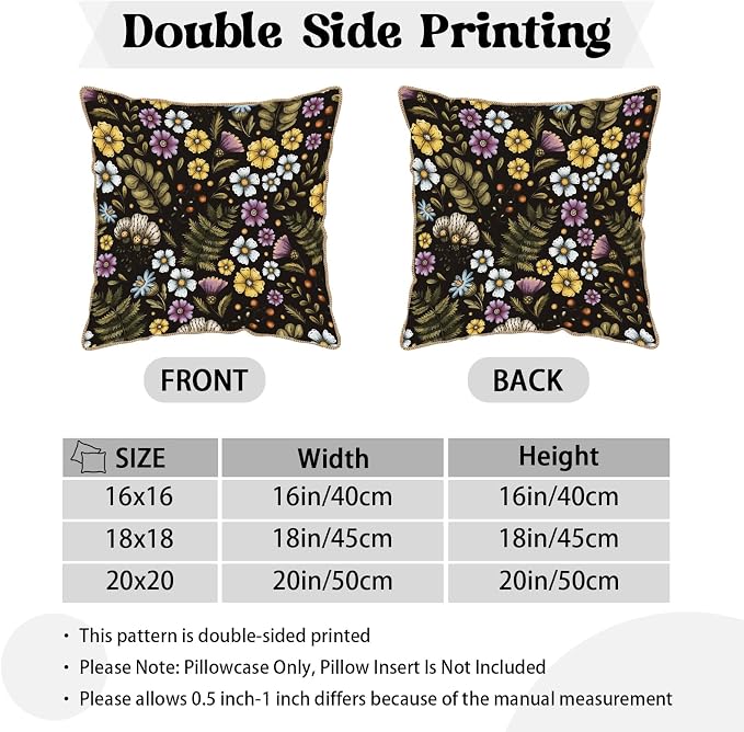 Blue Yellow Purple Floral Soft Velvet Throw Pillow Covers Set of 2 Plant Botanical Flowers Decorative Pillow Covers 20x20 In Vintage Black Pillow Case For Sofa Couch Living Room Farmhouse Home Decor