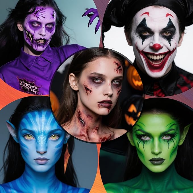 Black White Red Face Body Paint, Professional 6 Colors Body Paint SFX Makeup Palette， Cream Water Based Face Paint for SFX Halloween Cosplay Joker Zombie Vampire Skeleton Clown Vampire Makeup