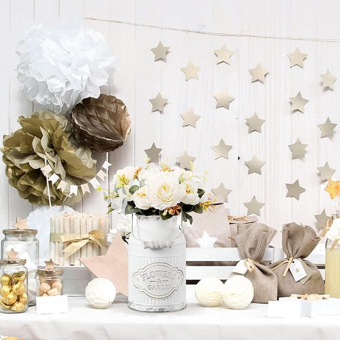 French Country Decor Rustic Farmhouse Kitchen Decor Galvanized Bucket Decorative Metal Flower Vase Vintage Milk Can Jug for Bathroom, Sparklers for Weddings