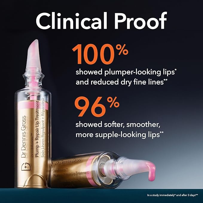 Dr Dennis Gross DermInfusions Plump + Repair Tinted Lip Treatment, Clear - Visibly Plumps & Defines Lips with Hyaluronic Acid & Peptides - Repairs Moisture Barrier - 10 mL