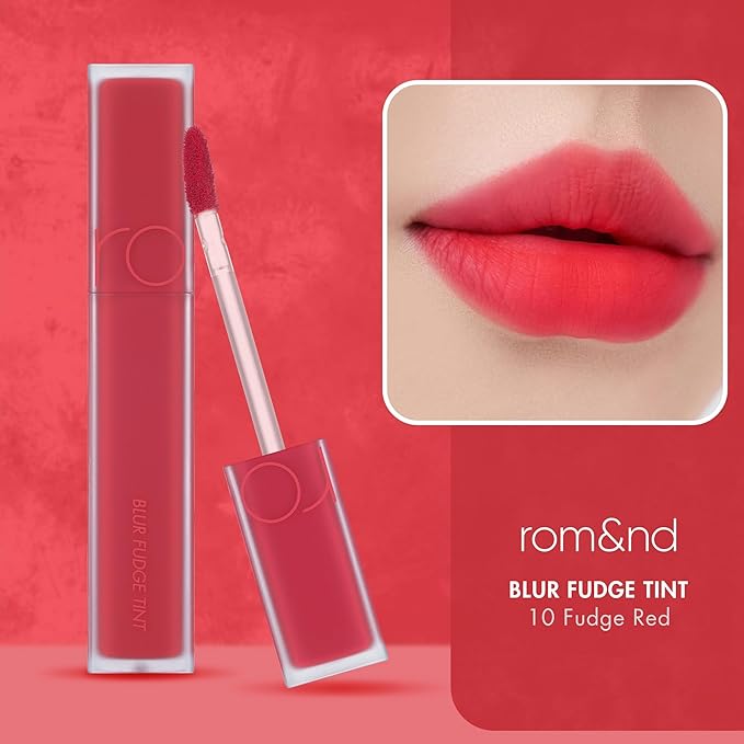 rom&nd Blur Fudge Tint | 10 FUDGE RED | Velvety Matte Lip & Cheek Stain | Non-Drying, Long-Lasting K-Beauty Lip Color 5g