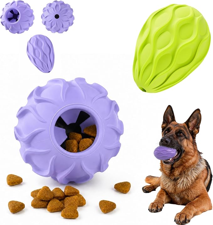 2-Pack Interactive Treat Dispensing Dog Toys, Natural Rubber Chew Toys for Aggressive Chewers, Stuffable Treat Toys for Large & Medium Dogs, Mental Stimulation for Dogs, Boredom Relief