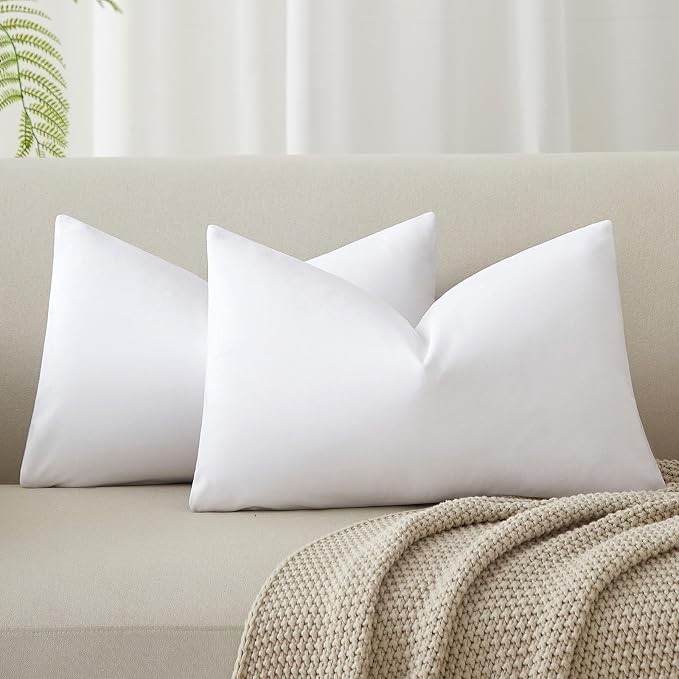 White 12x20 Throw Lumbar Pillow Covers Decorative Cushion Covers Set of 2 | Soft Velvet Pillow Cases with Invisible Zipper for Modern Couch Sofa Bed Living Room Bedroom Home Decor