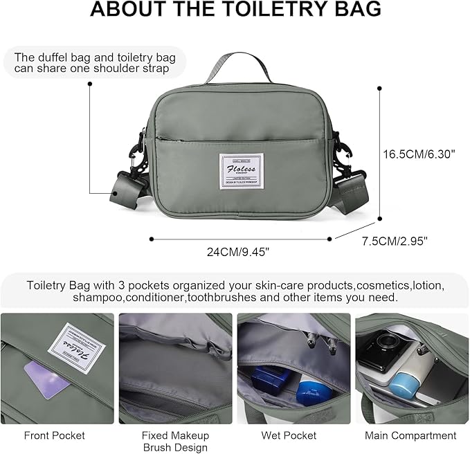 Travel Duffel Bag, Carry On Overnight Weekender Bags for Women | Travel Bag with Wet Pocket & Trolley Sleeve, For Spirit Airlines 18x14x8 Personal Item Bag