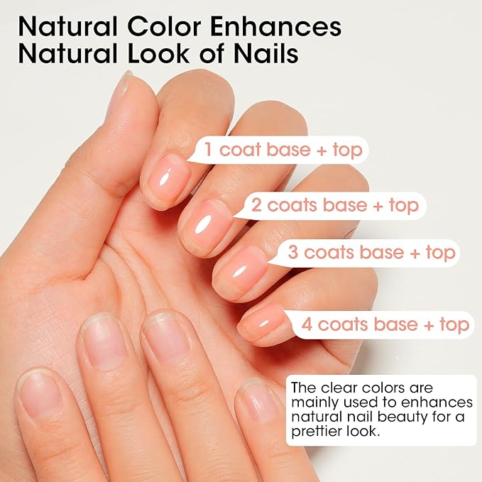 GELLEN Clear Nail Polish Base Coat Sheer Nude, Quick Air Dry Calcium-Formula Regular Nail Polish Strengthens Nails, Enhances Natural Look, Anti-Yellowing, TPO & Hema Free, Non-toxic
