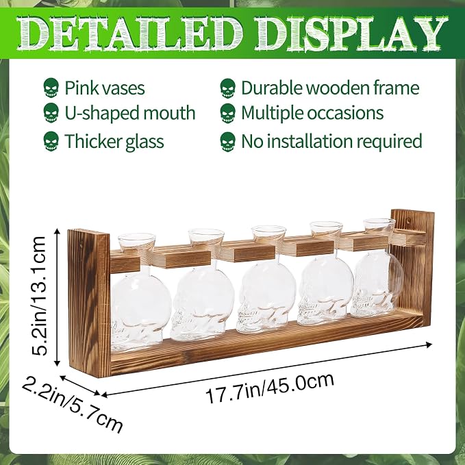 Plant Terrarium Propagation Stations Halloween Skull Planter Vase Skulls | decor With Wooden Stand Gife for Father - 5 Vases