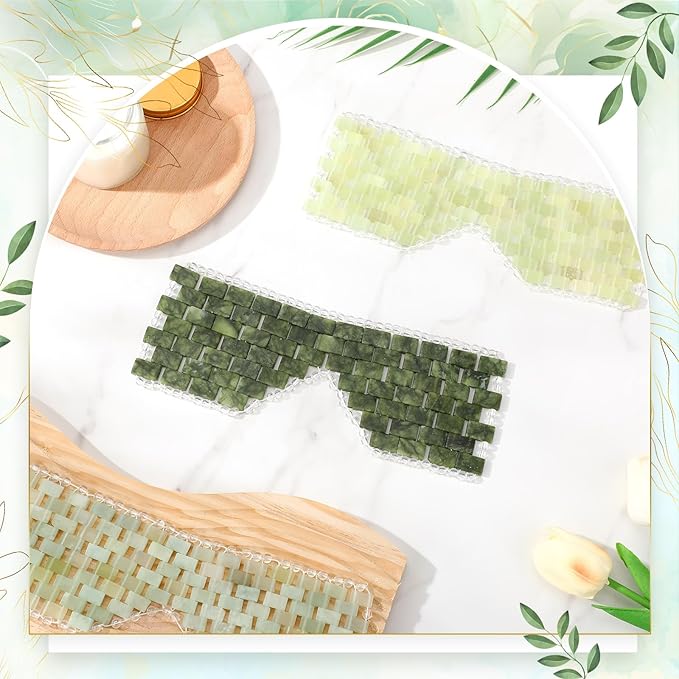 Chicingyou 8 Pcs Jade Eye Mask Bulk with 100% Real Jade Reusable Facial Cooling Mask with Beads for Hot and Cold Therapy to Reduce Wrinkles Puffiness Migrained and Anti-Aging(Green)