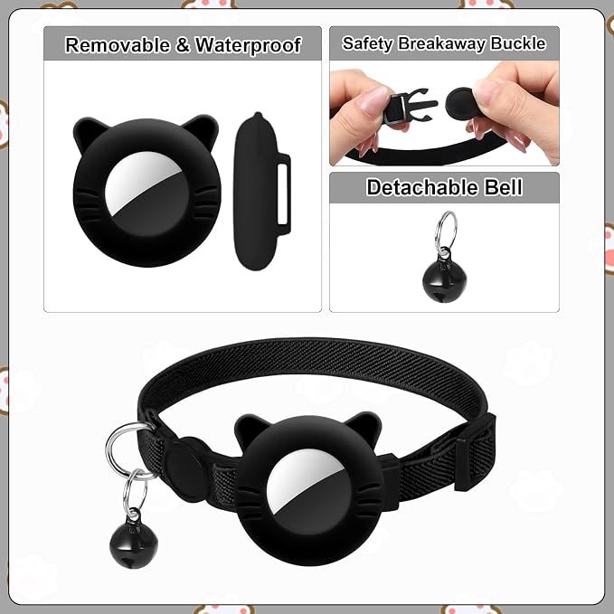 2 Pack Airtag Cat Collar Breakaway Safety Bell Nylon Adjustable
