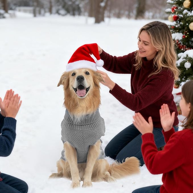 Mihachi Turtleneck Dog Sweater - Winter Coat Apparel Classic Cable Knit Clothes with Leash Hole for Cold Weather, Ideal Gift for Pet in New Year Grey L