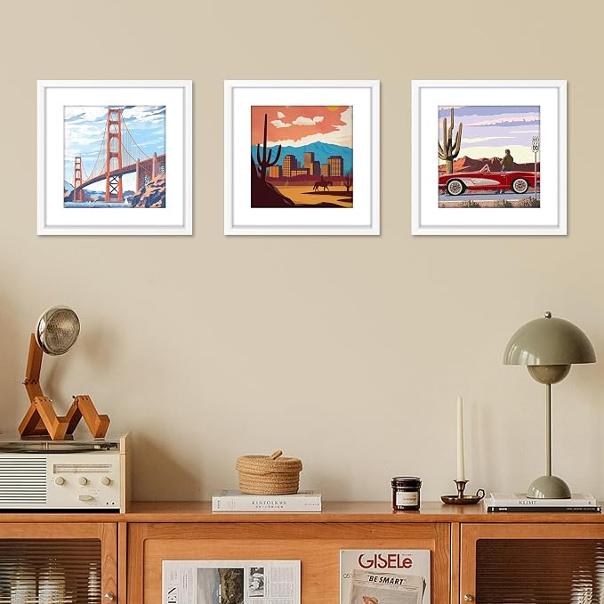 12x12 Picture Frame White Set of 2, Photo Frame with HD Plexiglass, Display Pictures 8x8 with Mat or 11x17 Without Mat, White Picture Frames Collage Wall Decor, Gallary Wall Frame
