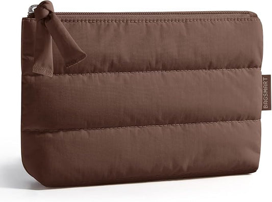 BAGSMART Small Makeup Bag, Slim 1.6", Machine Washable, Travel Pouch | Water-resistant material; puffy padding; fully machine washable construction