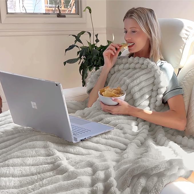 BEDELITE Ribbed King Size Blanket for Bed, Light Grey, 108"x90" | Ultra-Soft Plush Fleece, Warm Yet Lightweight, Ribbed Texture, Home Decor, Machine Washable, Giftable, All-Season Use