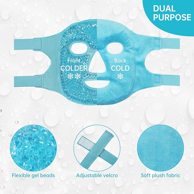 ZNÖCUETÖD Cold Face Eye Mask Ice Pack Reduce Facial Puff, Dark Circles, Gel Beads Hot Heat Cold Compress Pack, Face SPA for Woman Sleeping, Pressure, Headaches, Skin Care, Post Laser Care[Blue]