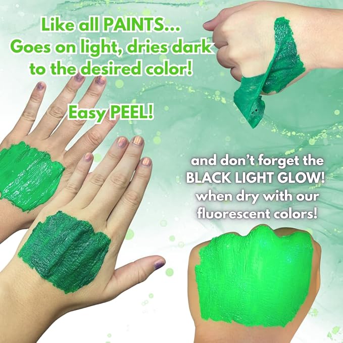 Neon Green Liquid Latex Body and Face Paint, 32 Fl Oz, Ammonia Free, Smudge Free, Easy to Use, Peels Off