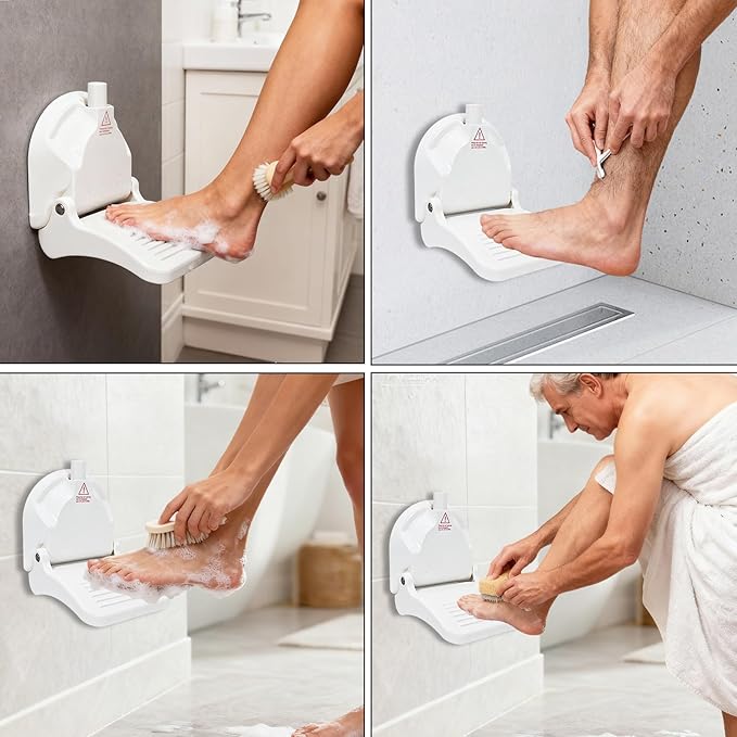 Shower Foot Rest, Strong Suction Cup Foldable Foot Stool for Shaving Legs in Shower, No Drill Bathroom Foot Rest with Anti-Slip Surface for Elderly, Pregnancy, Portable for RV Travel