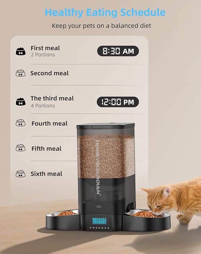 HoneyGuaridan 5L Automatic Cat Feeder for 2 Cats,Timed Dry Food Cat Feeder | Cat Food Dispenser with Stainless Steel Bowl, Prevent Fighting, Precise Portion, Blanced Dispense, Voice Recorder