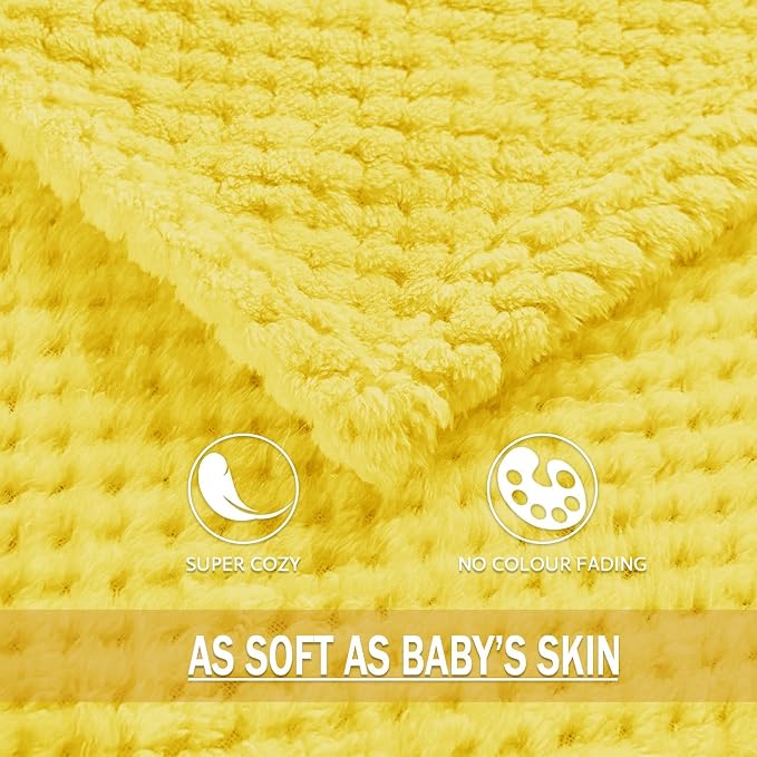 Exclusivo Mezcla Soft Waffle Fleece Bed Blanket Queen Size, Yellow | Lightweight Plush Blanket for Bed, Bedroom, Cozy Flannel with Waffle Texture, Stylish Home Decor, All Season, 90x90 Inches
