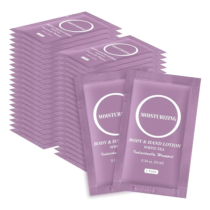 Travel Body Lotion, Individually Wrapped Hand Cream Lotion Bulk, Nourishing Extra Dry Skin Mini Small Packet Size Shower Moisturizer Lotion Toiletries for Travel, Hotel Homeless 0.34 oz (Pack of 60)