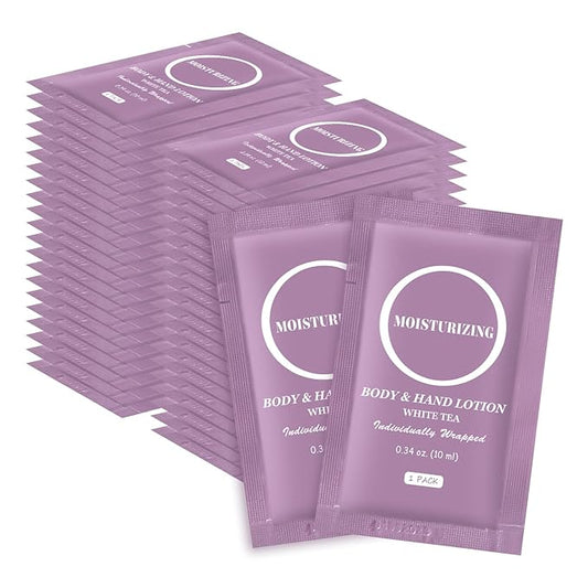 Travel Body Lotion, Individually Wrapped Hand Cream Lotion Bulk, Nourishing Extra Dry Skin Mini Small Packet Size Shower Moisturizer Lotion Toiletries for Travel, Hotel Homeless 0.34 oz (Pack of 60)