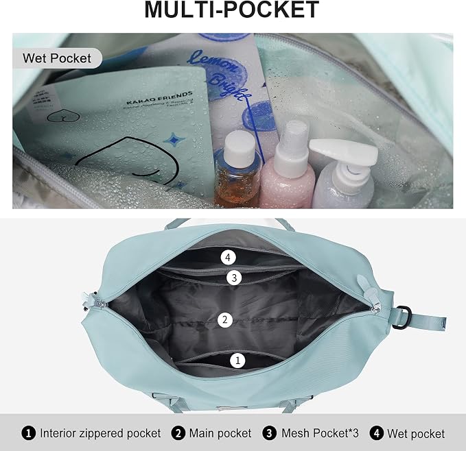 Travel Duffel Bag, Carry On Overnight Weekender Bags for Women | Travel Bag with Wet Pocket & Trolley Sleeve, For Spirit Airlines 18x14x8 Personal Item Bag