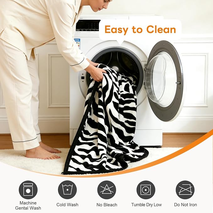 PU MEI Fuzzy Flannel Throw Blanket for Sofa, Couch, Bed, Black and White Zebra Print Blanket Animal - Lightweight Double Sided Cozy Super Soft Blankets, 60" x 80" inches