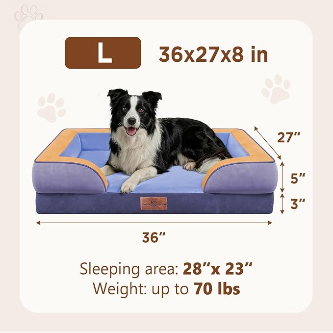 Comfort Expression Orthopedic Dog Beds for Large Sized Dog with Bolster | Waterproof Dog Couch Bed with Washable Cover & Non-Slip Bottom, Supportive Egg Crate Foam Large Pet Bed, 36x27 Inch