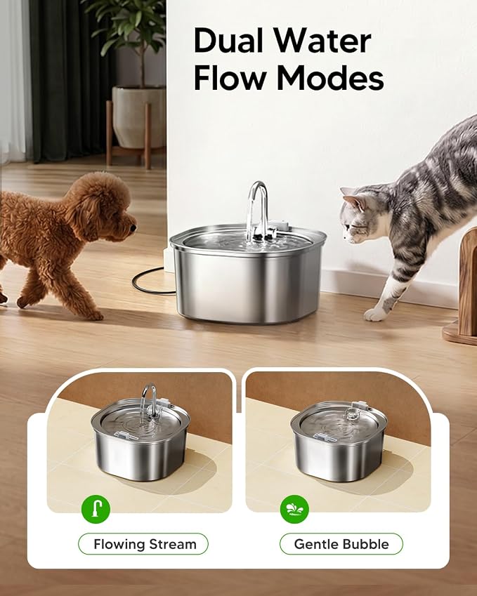 PEKTACO Cat Water Fountain, 3.2L Pet Drinking Fountain with 3 Filters | Stainless steel cat drinking fountain, dishwasher safe, with triple filtration, quiet pump, faucet for cats and small pets