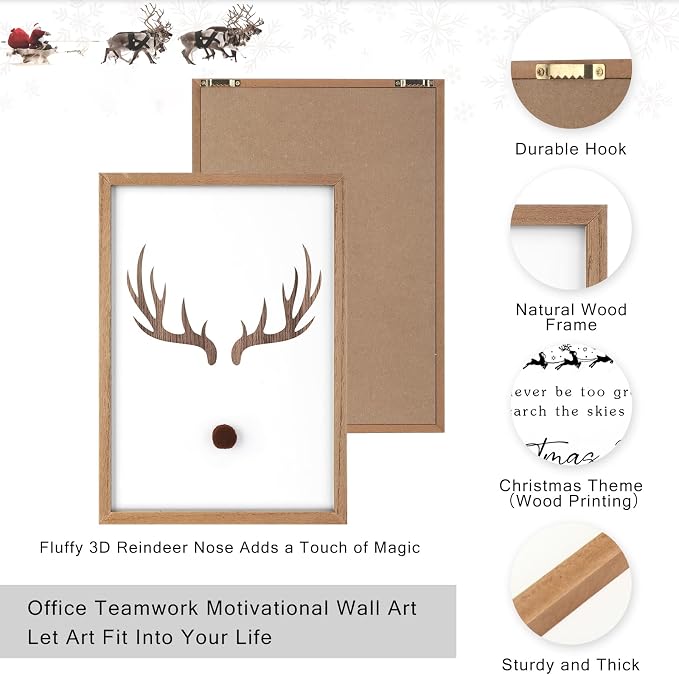 Faccito 8 Set Reindeer Christian Wall Art Framed, Wooden Decor | Religious Quotes Decor for Bedroom Office, Inspirational Scripture Wooden Art, Modern Framed Set for Home Classroom Work