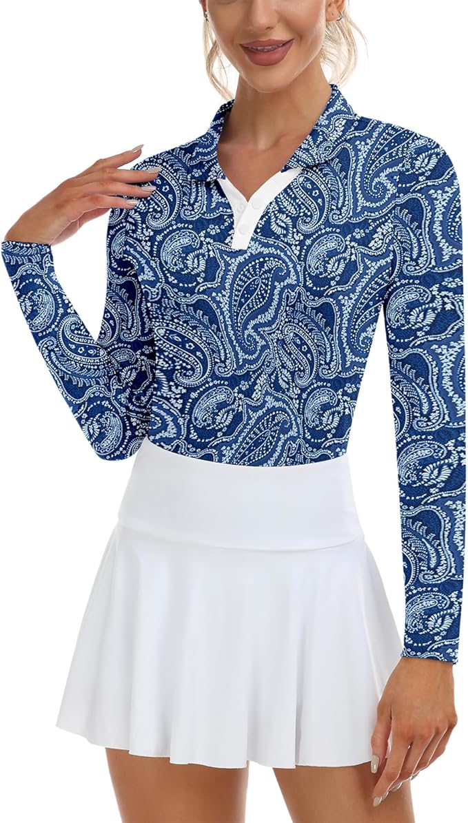 Soneven Womens Golf Shirts Moisture Wicking V Neck Long Sleeve Polo Shirts Collared Tops