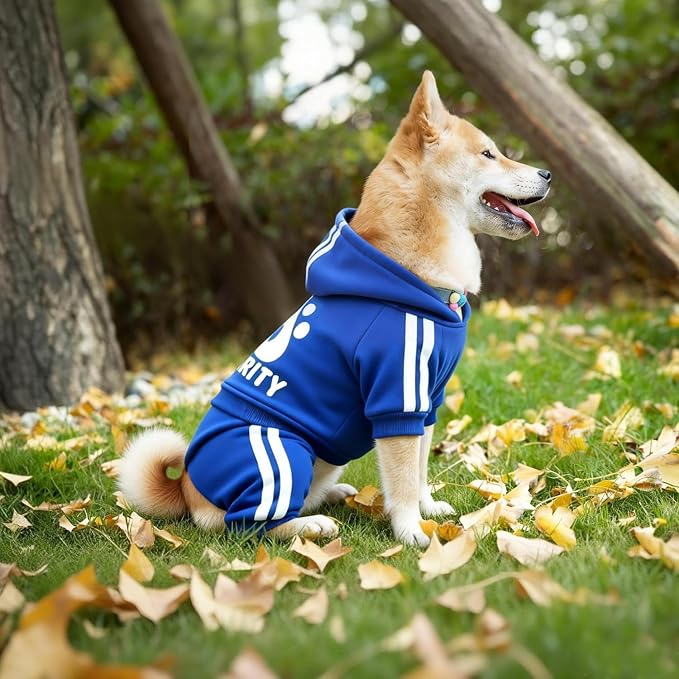 Dog Hoodie Security Clothes 4 Legs Jumpsuit Sweatshirt Hoodies Soft & Warm Dog Outfit Pullover Dog Winter Clothes Sweater for Small Medium Large Dogs Cats (Blue, X-Large)
