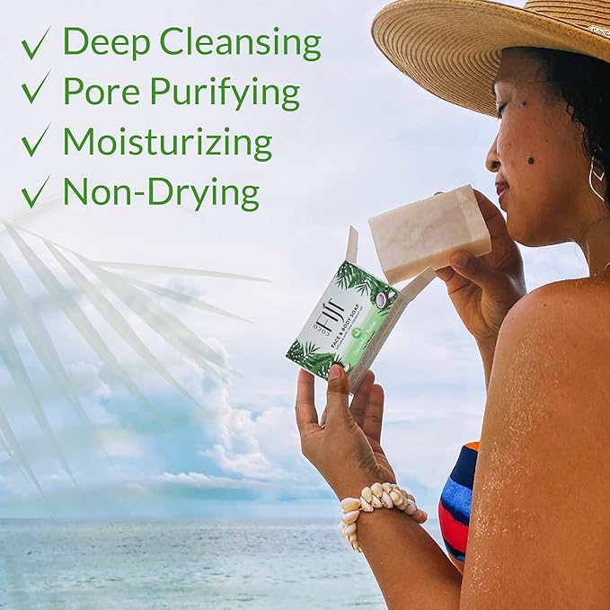"Coco Fiji Soap Bar for Face and Body Infused With Organic Coconut Oil, Cucumber Melon, Essential Oil, Natural Soap for Moisturizing & Pore Purifying Skin, 7 oz, Pack Of 3 "