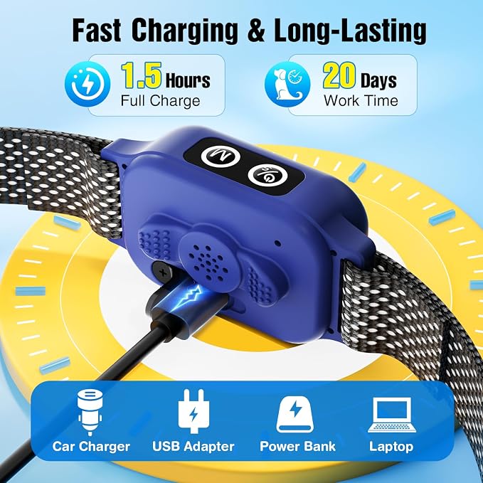 2 Pack Bark Collar, Smart Dog Bark Collar for Large Medium Small Dogs, Rechargeable Ultra-Light Training Collar with Beep Vibration, Anti Barking Device with 5-Level Sensitivity (BlackBlue)